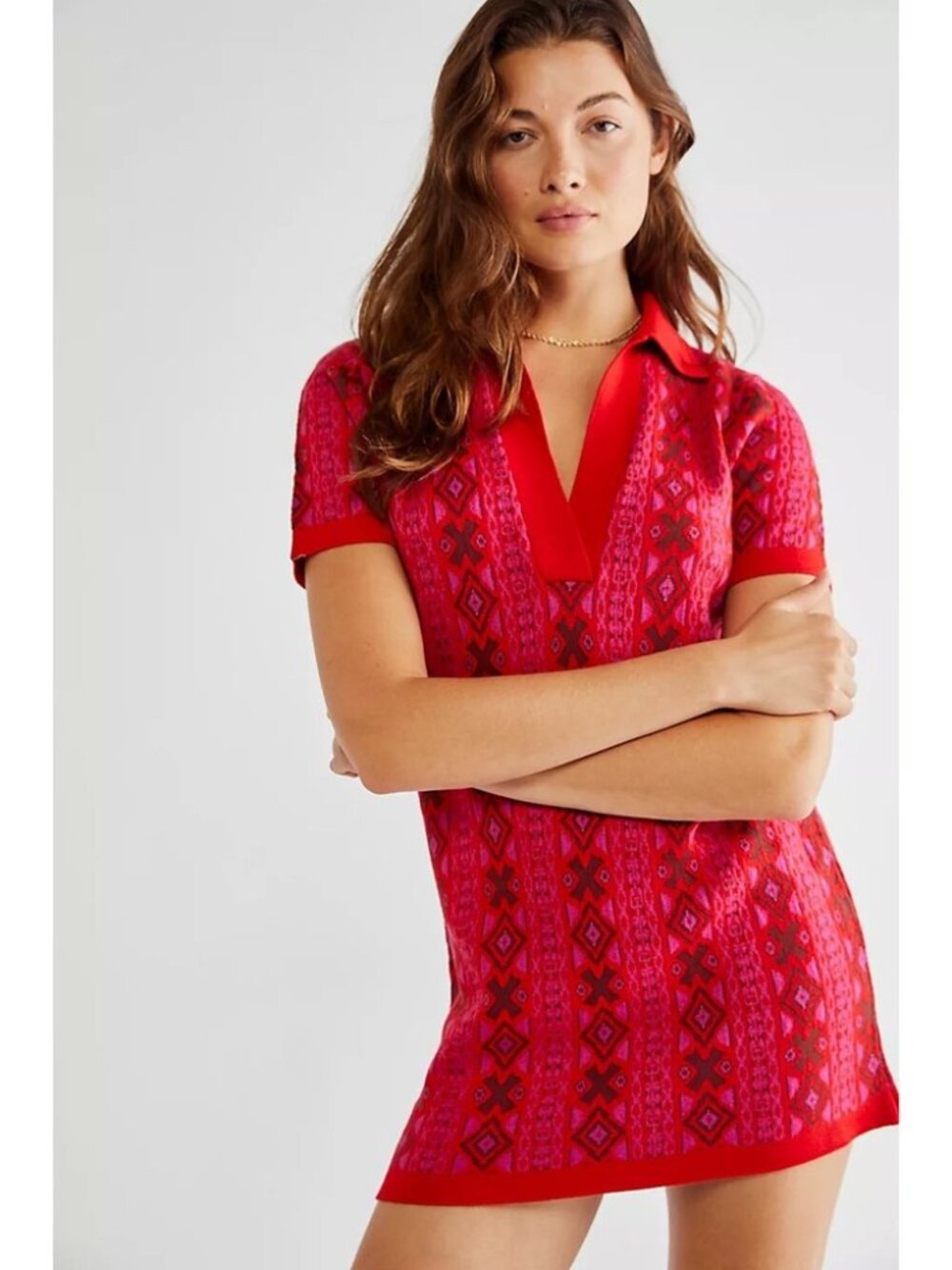 Free People Kitt Knit Mini Dress in Berry Size M